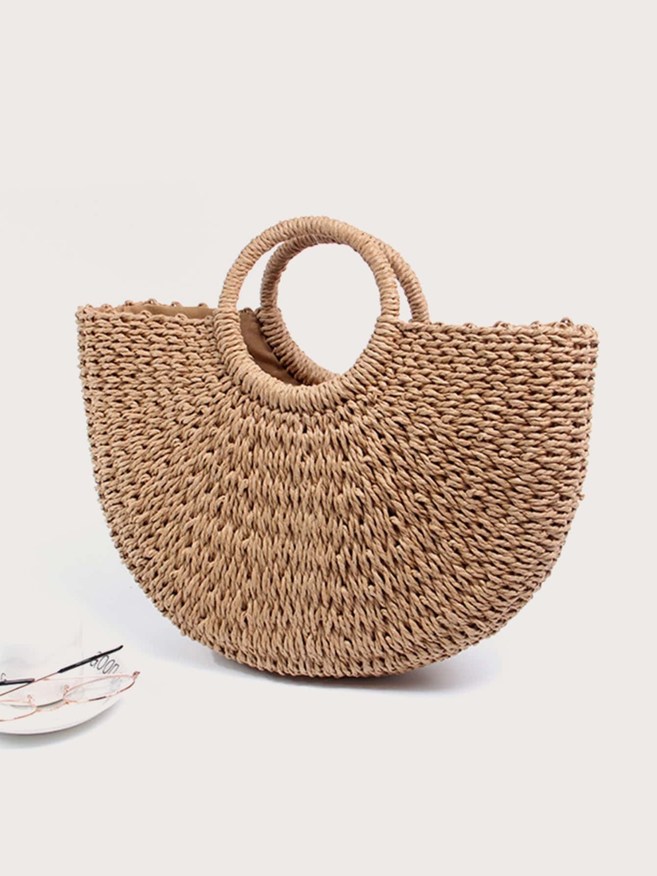 Lightweight Ring Handle Design Straw Bag For Teen Girls Women College Students, Rookies White-Col... | SHEIN