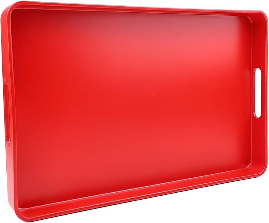 Red Decorative Serving Tray with Handles, Plastic Coffee Table Tray for Outdoor Patio, Living Roo... | Amazon (US)