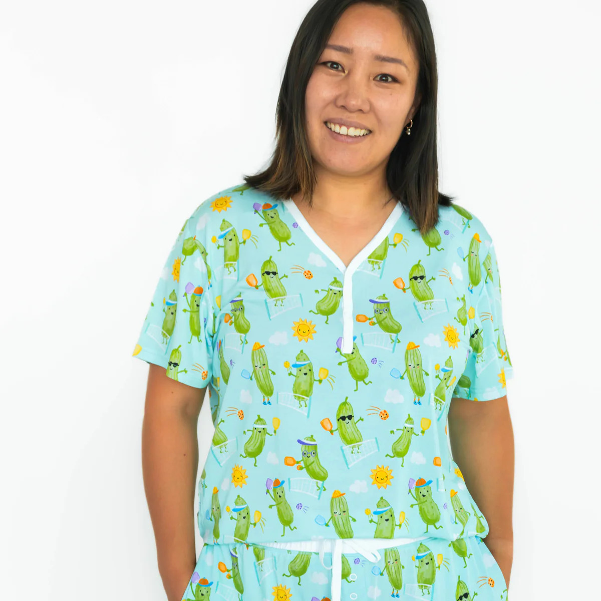 Pickle Power Women's Short Sleeve Pajama Top | Little Sleepies