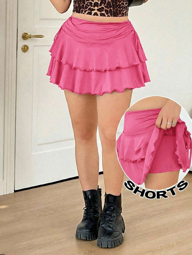 Solflare Plus Size A-Line Skirt With Side Drawstring Detail,Spring Summer Clothes | SHEIN