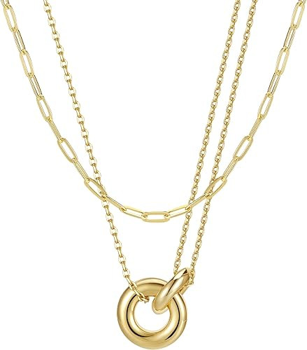 Gold Necklaces for Women Trendy, 14k Gold Plated Interlocking Circle Necklace, Dainty Chain Choke... | Amazon (US)
