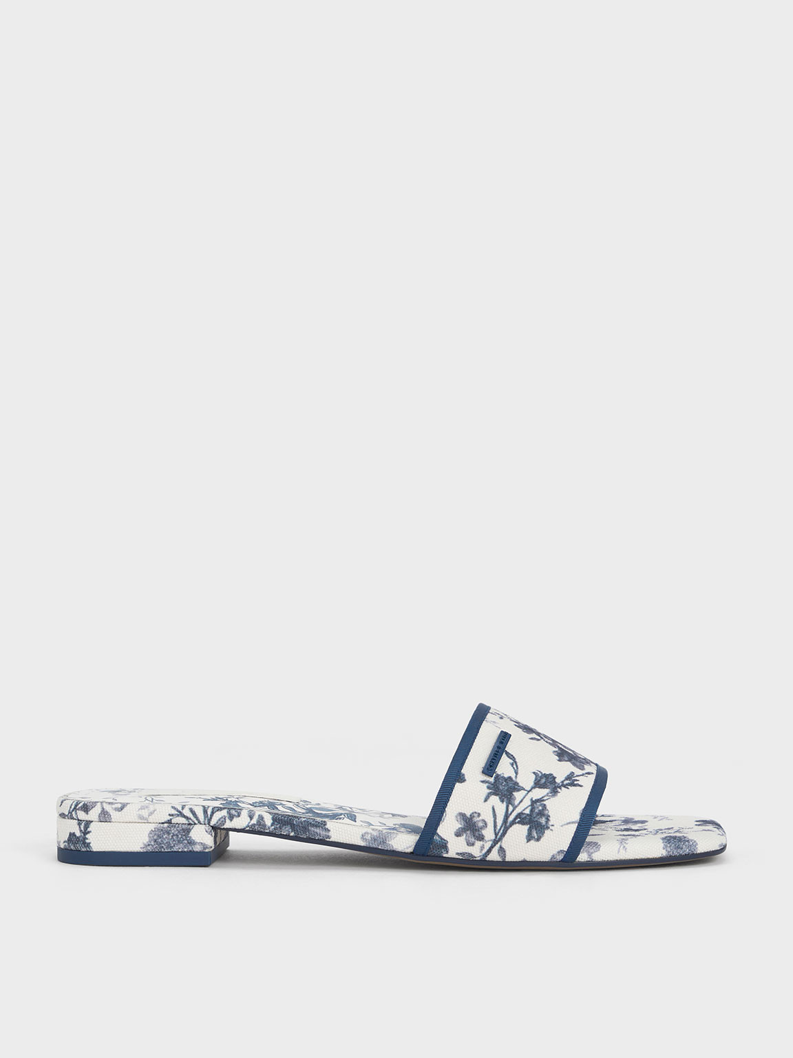 Floral-Print Slide Sandals
 - Blue | Charles & Keith US