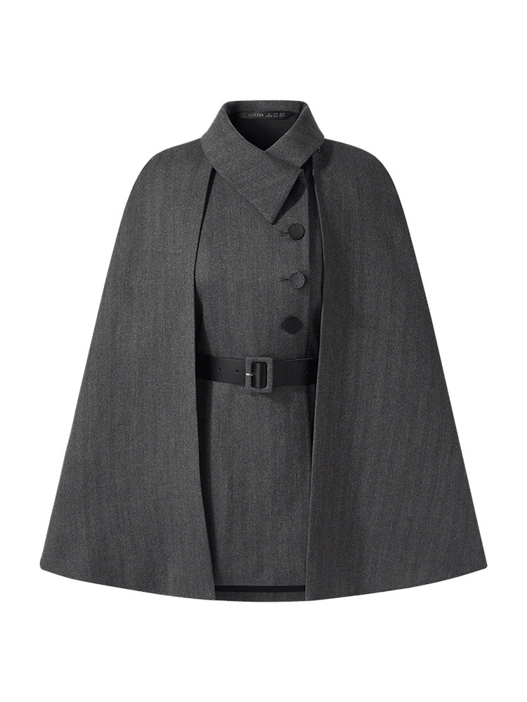 100% Washable Wool Cape And Vest Two-Piece Set | GOELIA