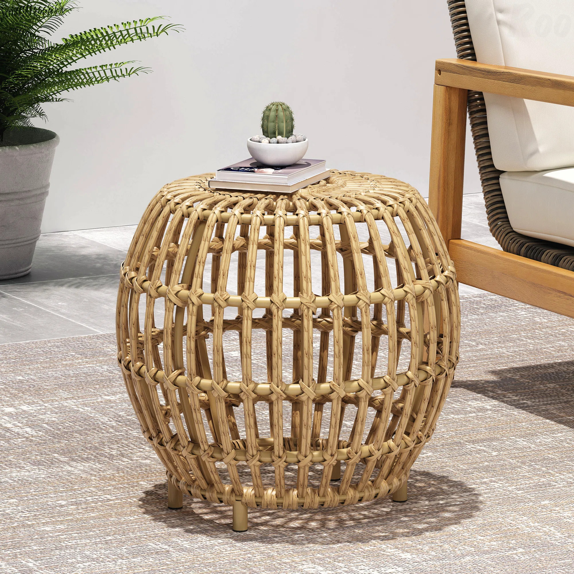 Bungalow Rose Side Table-Bohemian Faux Rattan Weave Accent Table For Indoor Outdoor Use, Handcraf... | Wayfair North America