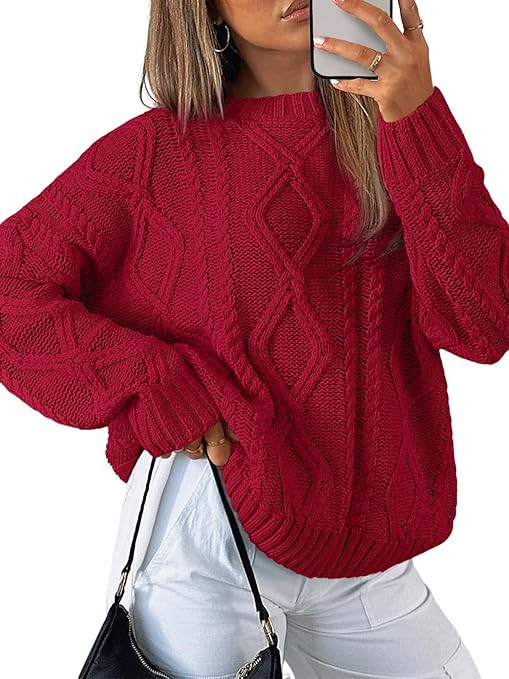 Trendy Queen Women's Oversized Cable Knit Crewneck Sweaters | Amazon (US)