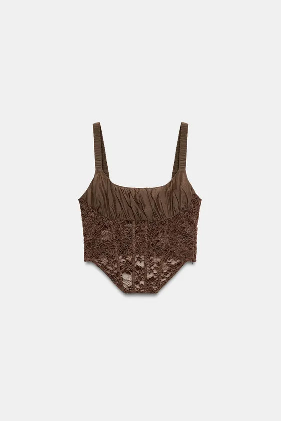 CORSETRY-INSPIRED LACE-TRIMMED TOP | Zara UK