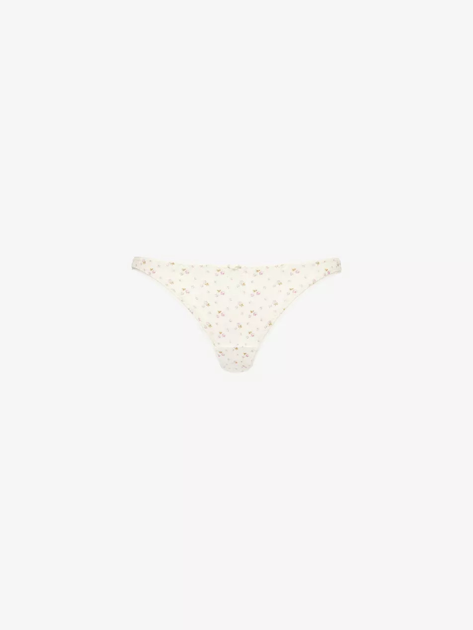 Mid-rise pointelle-pattern cotton thong | Selfridges