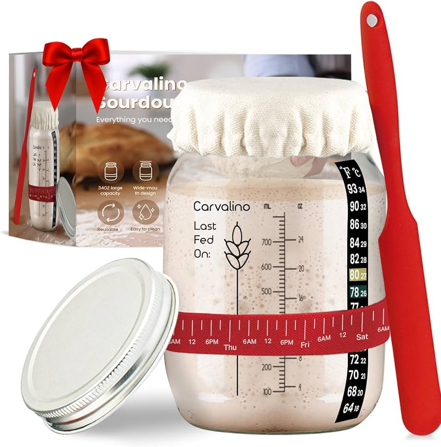 Sourdough Starter Kit - Featuring a 34OZ Large Capacity Wide Mouth Sourdough Starter Jar, Complet... | Amazon (US)