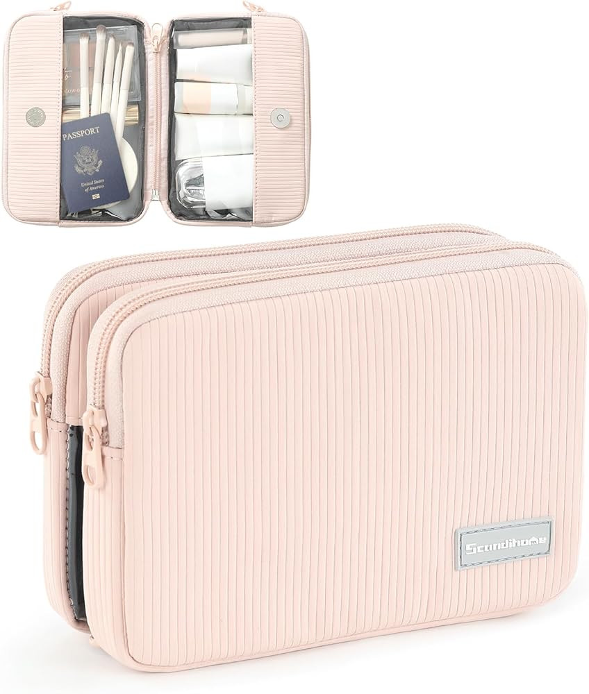 Preppy Makeup Bag, Rectangle Double Detachable Cosmetic Organizer, Clear Side Panel Portable Trav... | Amazon (US)