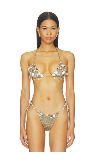 Anatase Crochet With Hanging Shells Bikini Top in Beige | Revolve Clothing (Global)