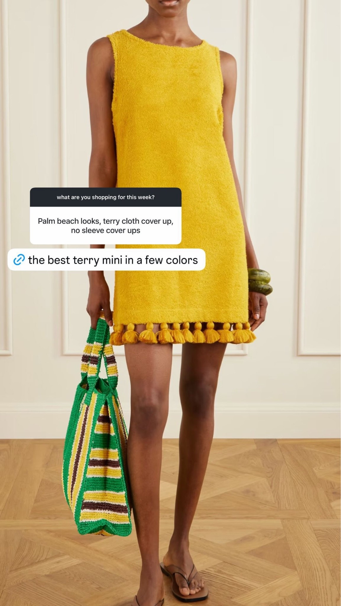 the best little terry mini for palm beach! i love the easy sleeveless shape, tassel trim, and this sunny yellow, but it also comes in a few other colors if you want something a little more neutral.

such a cute throw-on over a swimsuit for the pool or beach, then add sandals + a fun tote and you’re set for lunch too.

#LTKSeasonal