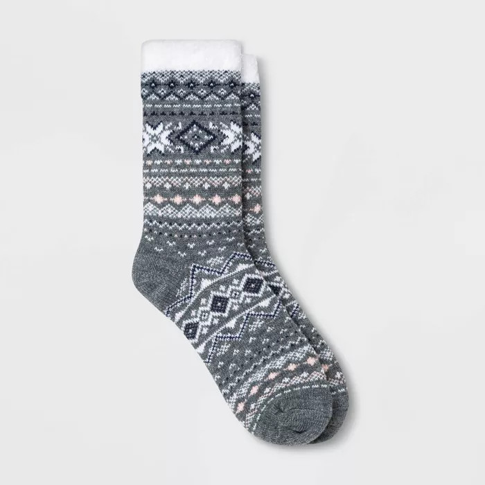 Women's Fair Isle Double Lined Cozy Crew Socks - A New Day™ 4-10 | Target