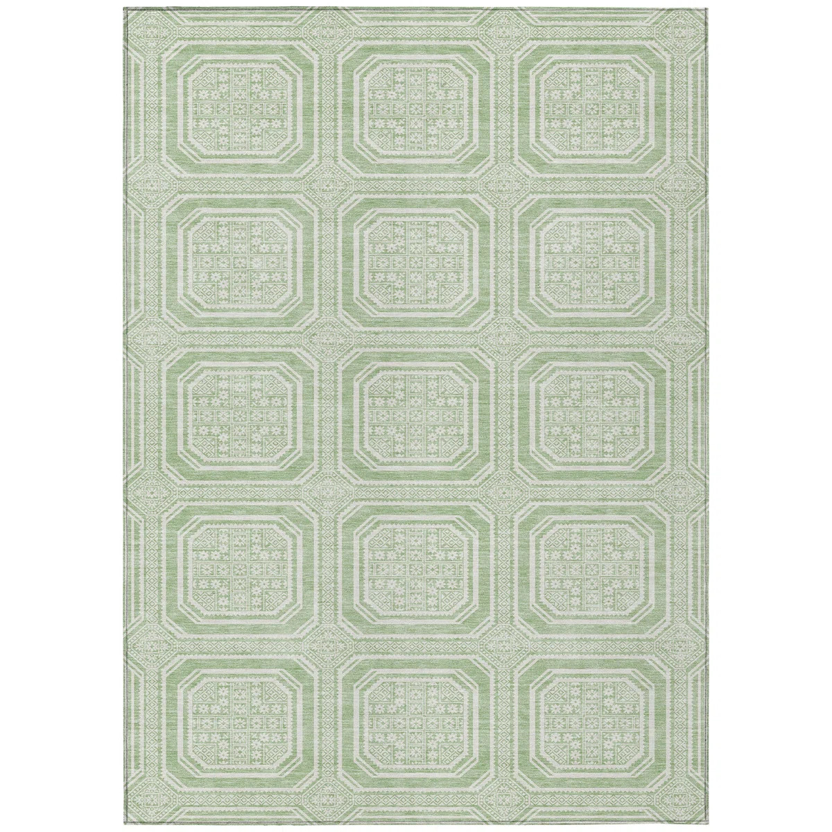 5' X 8' Mint Green And Ivory Geometric Washable Indoor Outdoor Area Rug | Wayfair North America