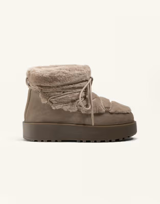 OYSHO Faux-fur and split-leather lace-up boots in mole | ASOS (Global)