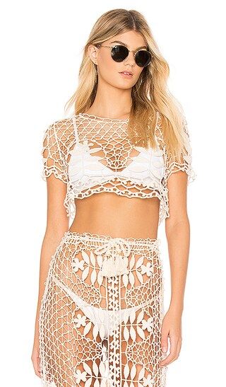 For Love & Lemons Melrose Crochet Top in Ivory | Revolve Clothing