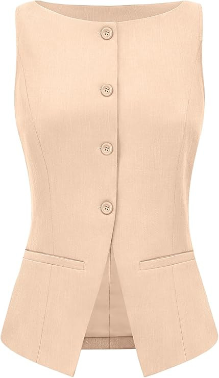UEU Womens Vest Top 4 Button Sleeveless Boat Neck Fully Lined 2025 Trendy Dressy Business Work Bl... | Amazon (US)