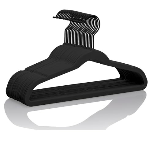 MIZGI Premium All Black Kids Velvet Hangers with Black Hooks 50 Pack 14" inch Black Felt Space Saving Hangers,Nonslip Huggable Hangers for Petite Junior Children's Skirt Dress Pants,Clothes Hangers | Amazon (US)