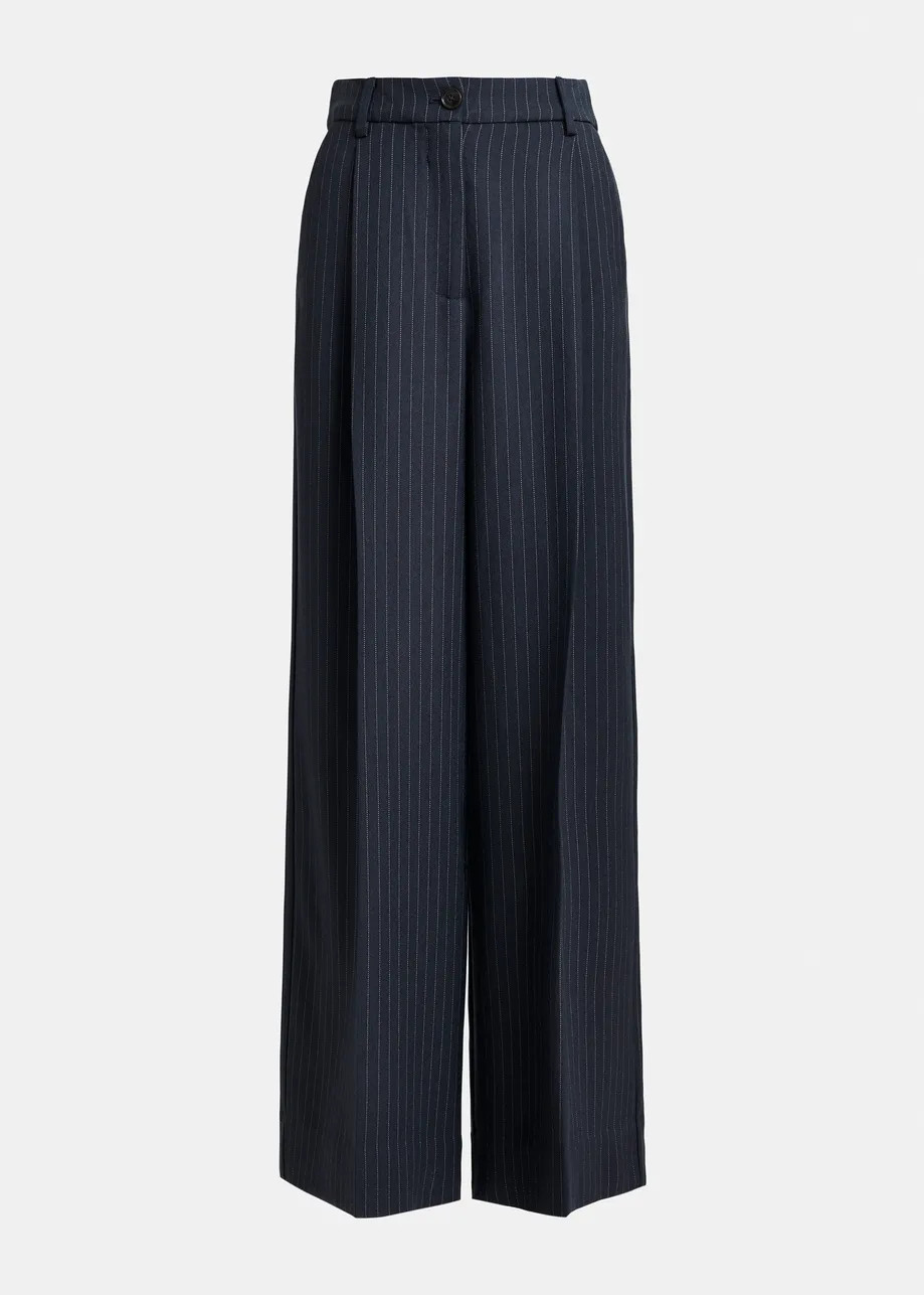 Navy and white pinstripe wide-leg pants | Essentiel Antwerp United Kingdom | Essentiel Antwerp