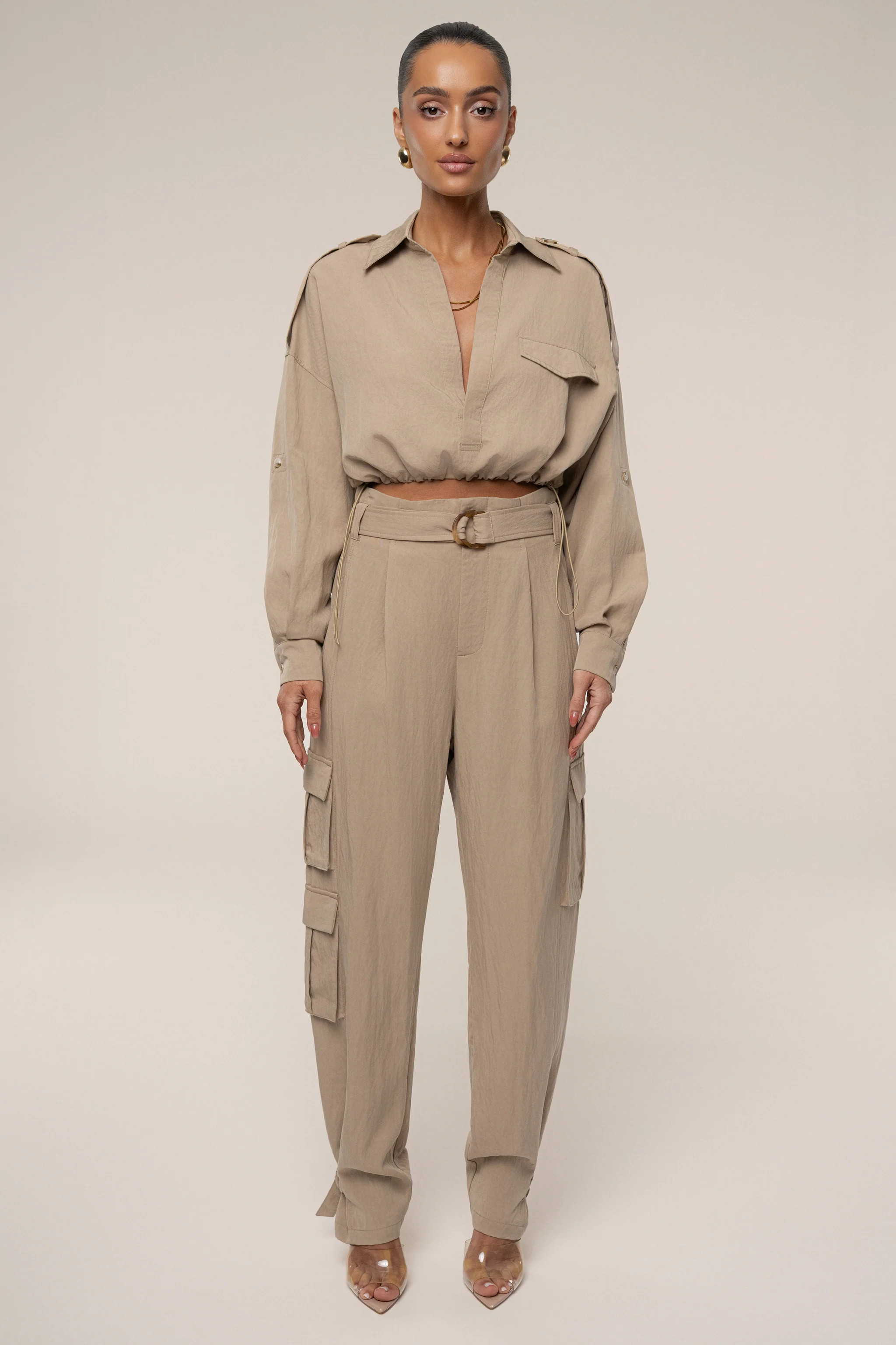 Tan Boundless Belted Cargo Pants | JLUXLABEL