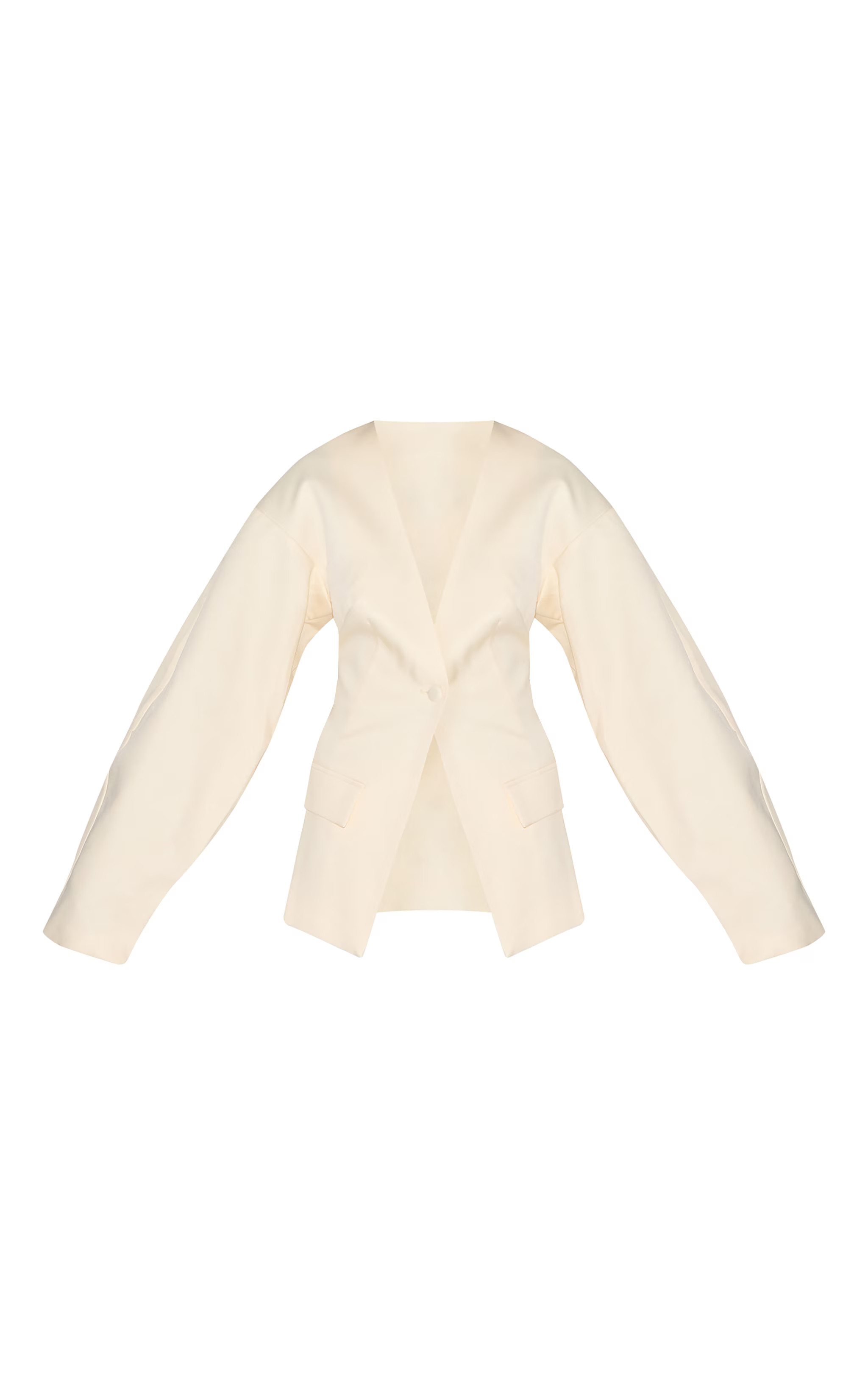 Ecru Cocoon Sleeve Cinched Waist Pocket Blazer | PrettyLittleThing US