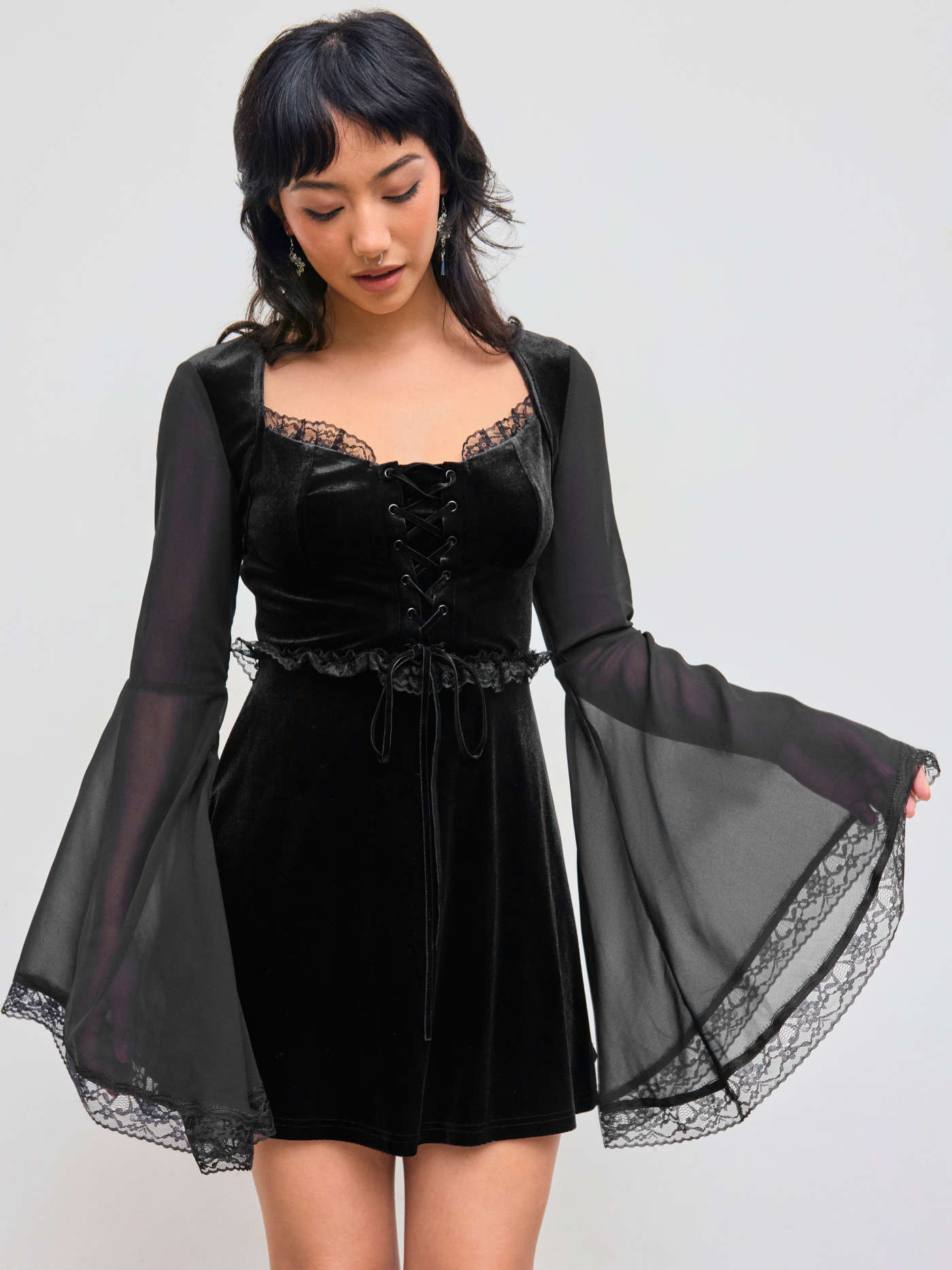 Party Dress For Party New Years Holiday Dress Valentine Velvet Velvet Square Neck Solid Lace Up B... | Cider