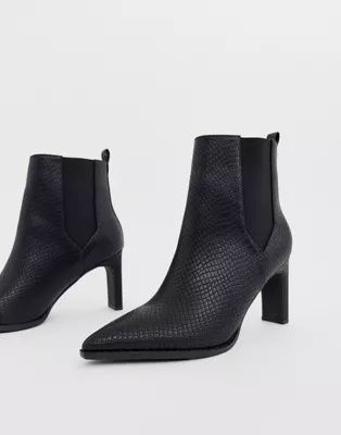 ASOS DESIGN Romeo pointed heeled boots in black snake | ASOS US