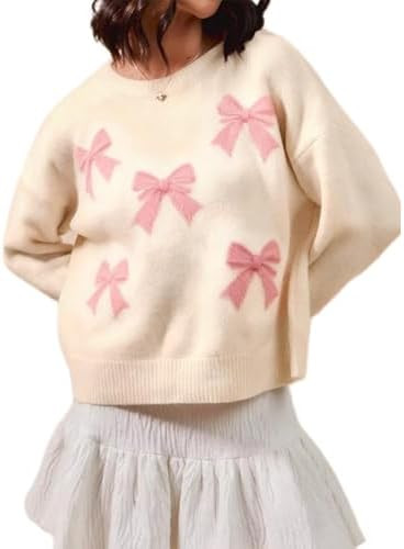 Women Casual Loose Sweater Heart Print Oversized Knitted Romantic Sweatshirt Long Sleeve Pullover... | Amazon (US)