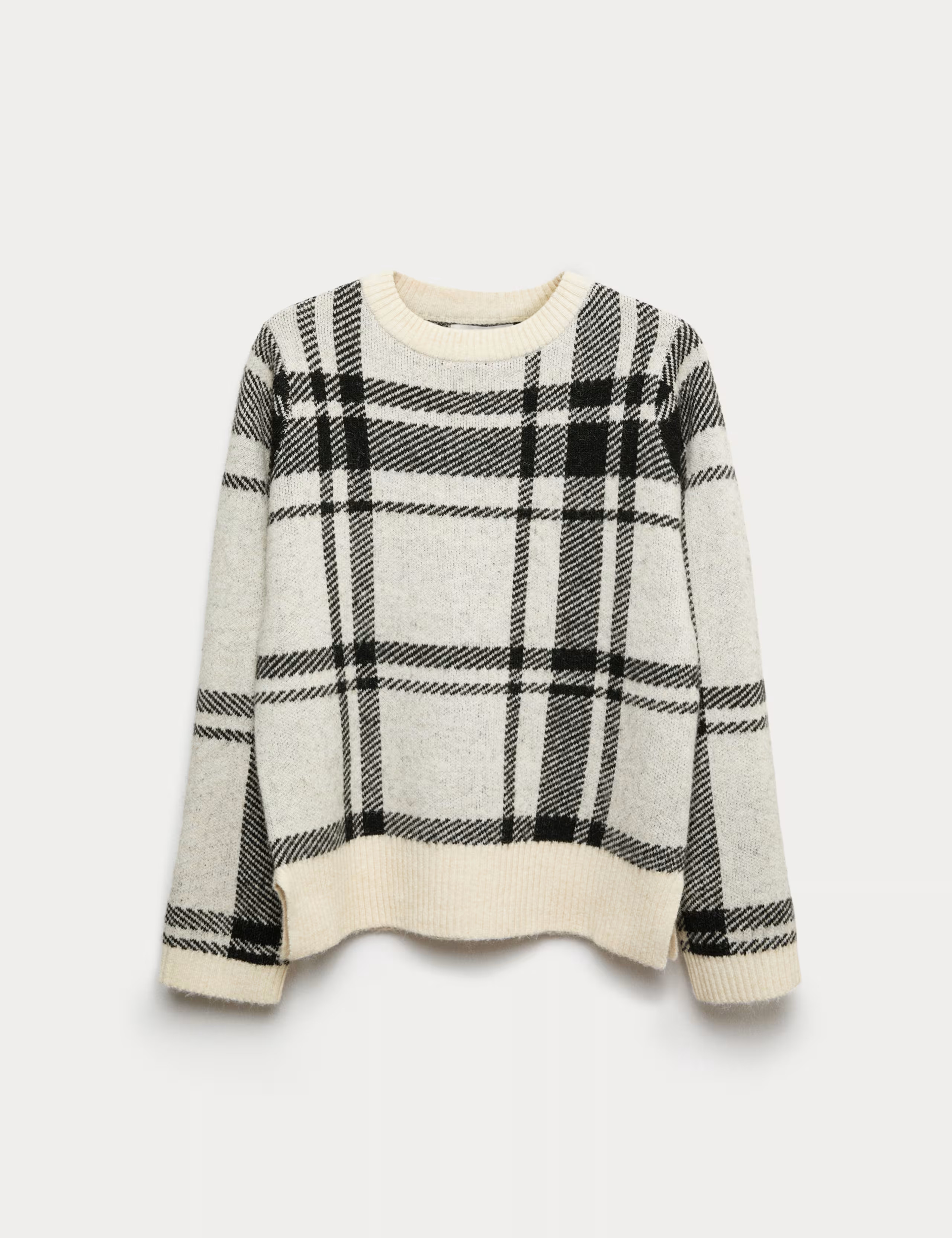 Checked Crew Neck Relaxed Fit Jumper With Wool | Marks & Spencer (UK)