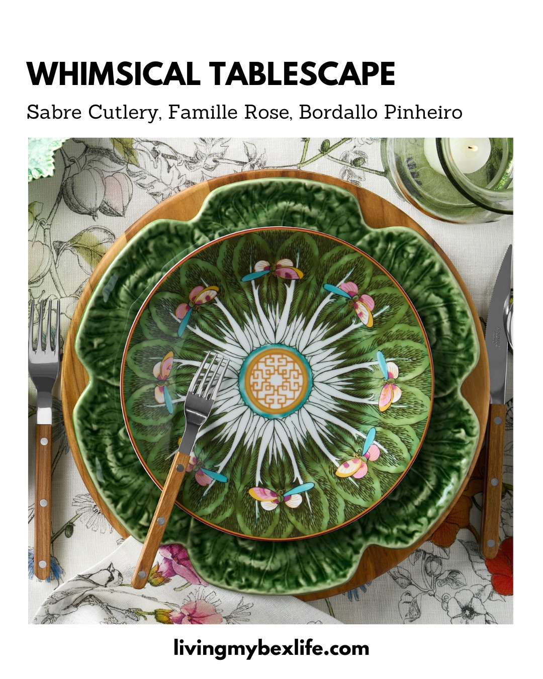 Gorgeous green tablescape for spring using Sabre Cutlery in Teak, Famille Rose salad plates, Bordallo Pinheiro cabbage dinner plates, and olivewood chargers. 

easter, holiday entertaining, garden party  

 #LTKfoodie #LTKSeasonal #LTKHome