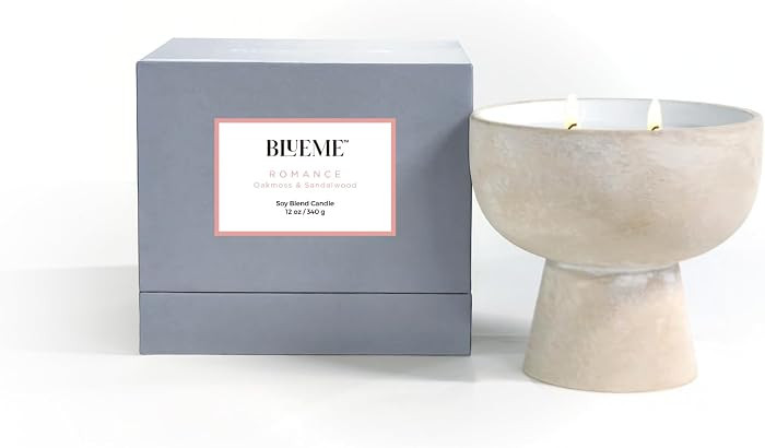 Blueme Romance Candle | Oakmoss & Sandalwood | 2 Wick - Refillable Wellness Candle with Essential... | Amazon (US)