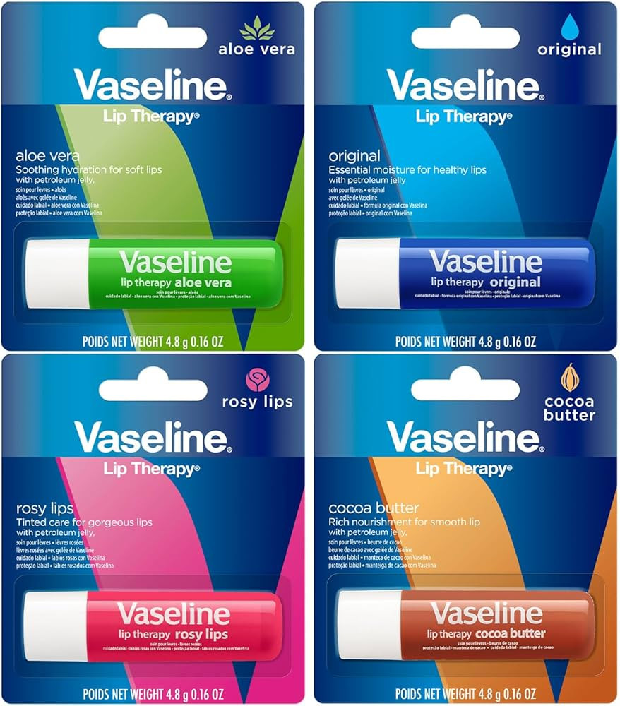 Vaseline Lip Therapy Variety 4-Pack, Moisturizing Lip Balm with Vitamin E, 0.16 Oz Ea | Amazon (US)