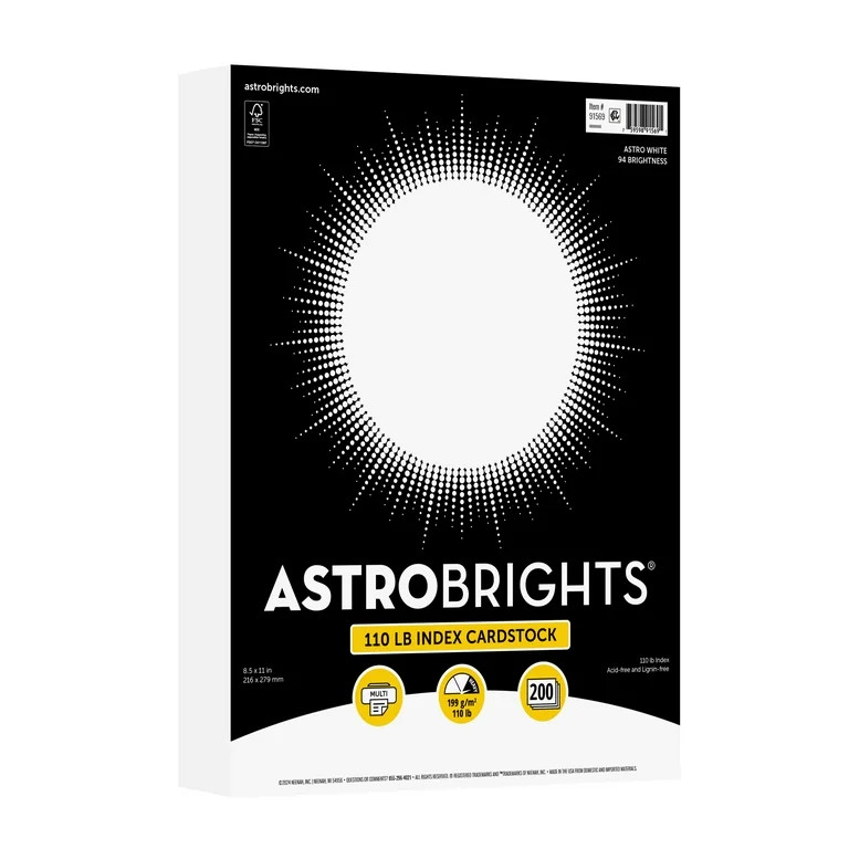 Astrobrights White Index Cardstock, 8.5" x 11", 199 Gsm, 94 Brightness, 200 Sheets (91569) | Walmart (US)