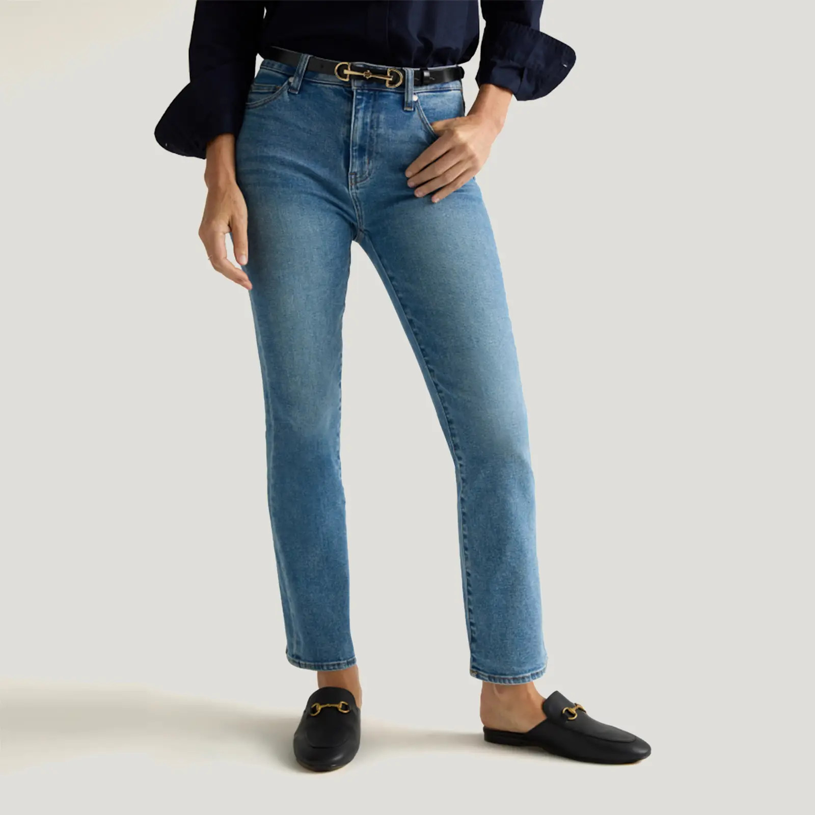 Bella Stretch Kick Flare Jeans in Black | Quince