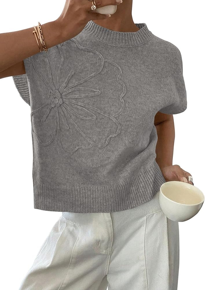 PRETTYGARDEN Women's 2026 Spring Sweater Vest Trendy Flower Knit Short Sleeve Cute Pullover Tank ... | Amazon (US)