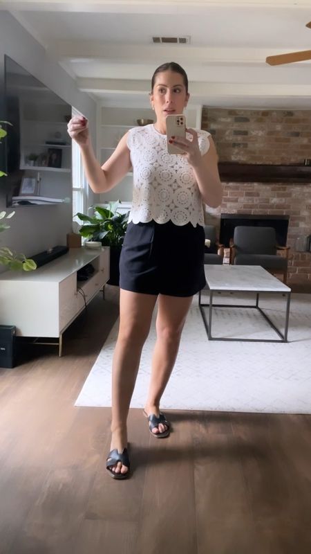 Abercrombie finds I’m loving. I’ve used this tailored Sloane shorts in a lot of my outfit collages and was inspired to grab it in store. I already have the white pair and this black pair is going to be one of my new favorites. I sized up to 29 and it’s perfect.

The crochet top is so darling. Wearing medium here. 
#LTKSpringSale



#LTKstyletip #LTKVideo #LTKover40