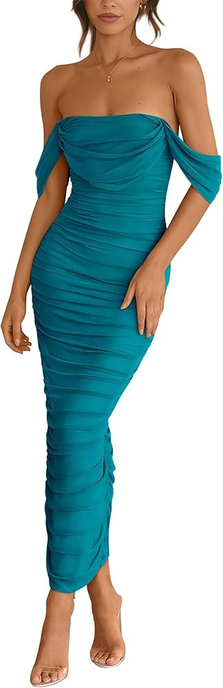 PRETTYGARDEN Womens Summer Off The Shoulder Dress Ruched Bodycon Sleeveless Split Cocktail Party ... | Amazon (US)