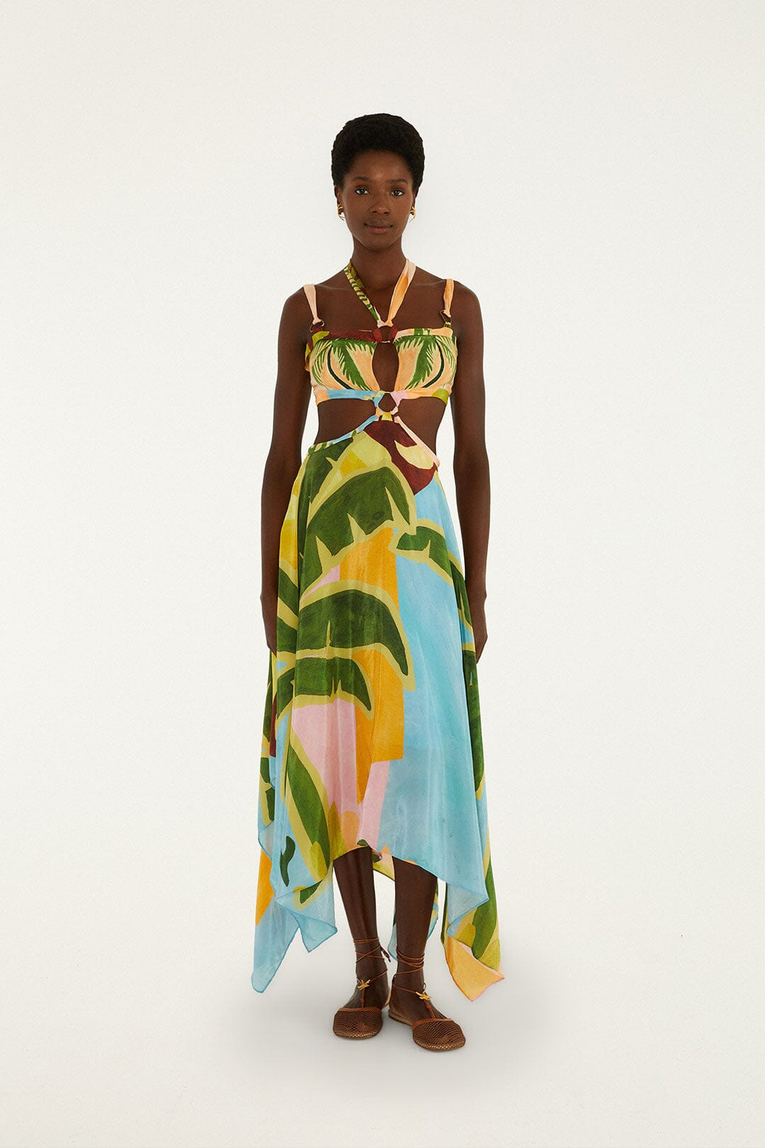 Multicolor Tropical Painting Cut-Out Buckles Maxi Dress | FARM Rio | FarmRio (US)
