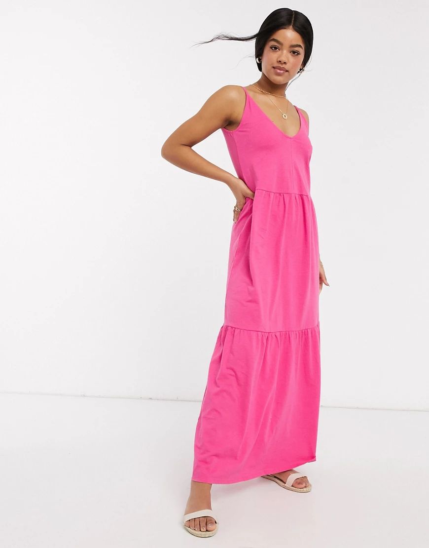 ASOS DESIGN strappy tiered maxi dress in hot pink | ASOS (Global)
