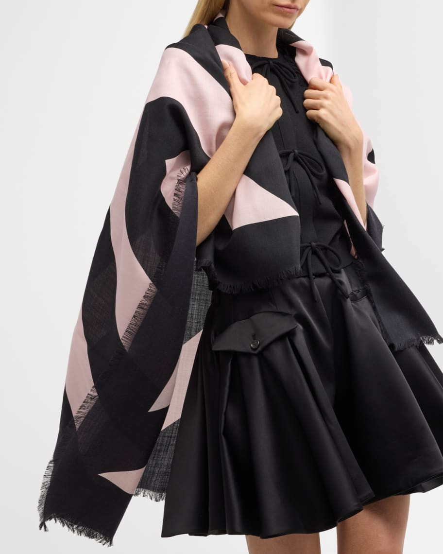 Valentino Garavani Chevron Wool-Silk Square Scarf | Neiman Marcus