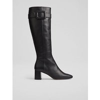 Carlotta Black Covered Buckle Knee High Boot, Black | L.K. Bennett (UK)