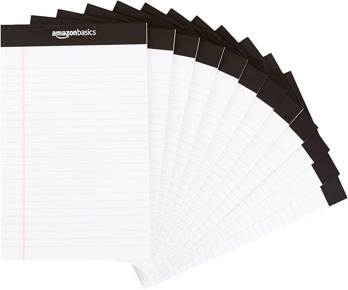 Amazon Basics Narrow Ruled 5 x 8-Inch Lined Writing Note Pads - 12-Pack (50-sheet ), White | Amazon (US)