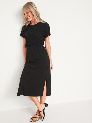 Waist-Defined Short-Sleeve Cutout Slub-Knit Midi Dress for Women | Old Navy (US)