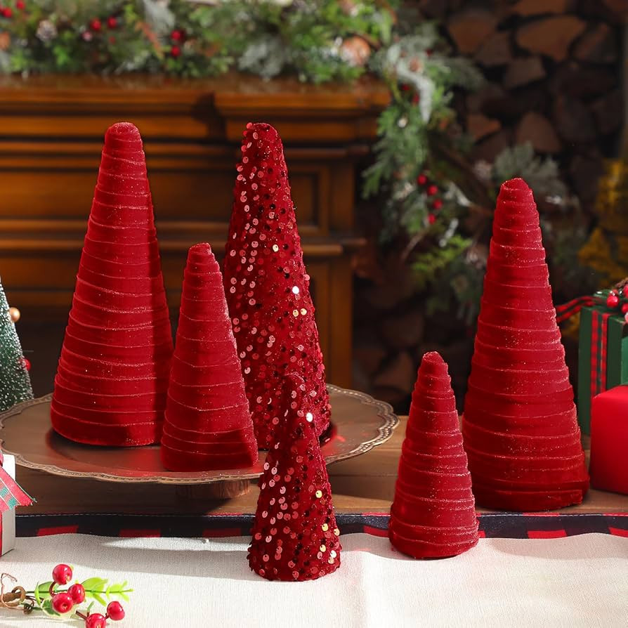 Syhood 6 Pcs Christmas Velvet Trees Set Christmas Modern Winter Tree Decorations, Christmas Home ... | Amazon (US)