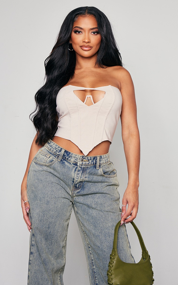 Shape Stone Stretch Woven Boning Detail Bandeau Corset Top | PrettyLittleThing US