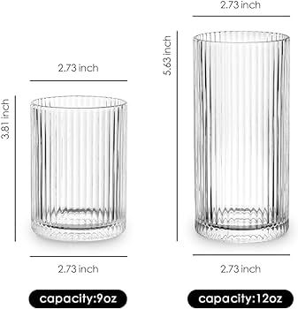 Combler Glass Cups with Straws, Drinking Glasses 12.5oz, Ribbed Glassware Set of 4, Iced Coffee C... | Amazon (US)