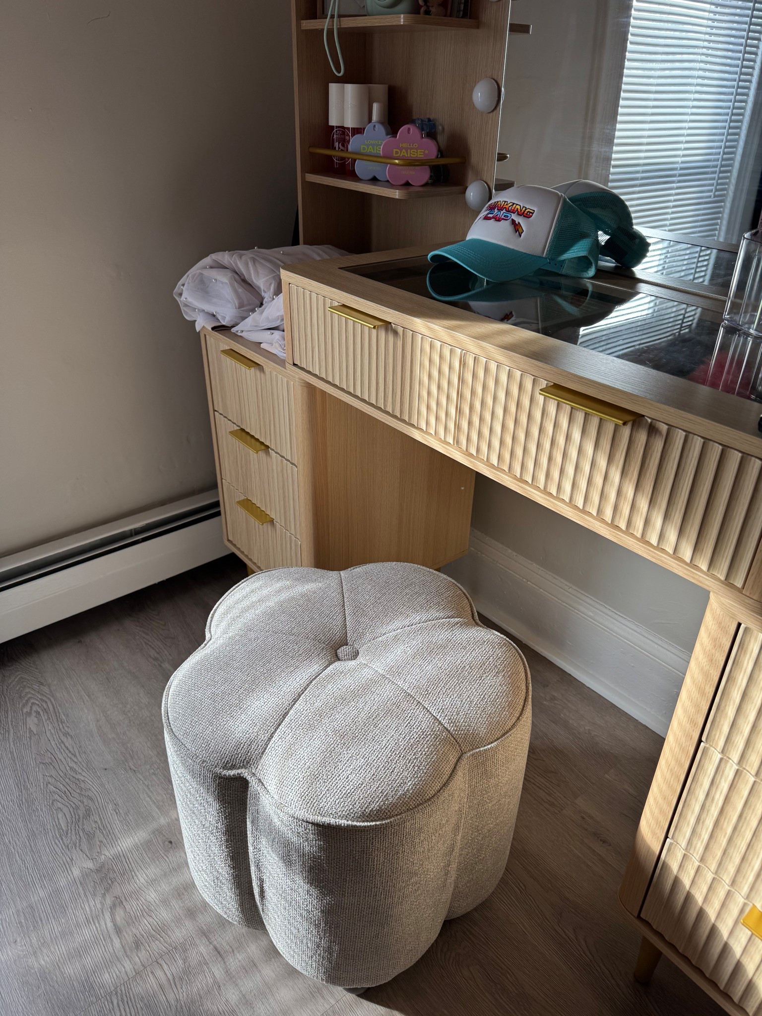 Seat/ottoman for vanity! Scored this one at Homegoods and could not find the exact one so linked similar ones here for y’all! ❤️

#LTKBeauty #LTKHome #LTKKids
