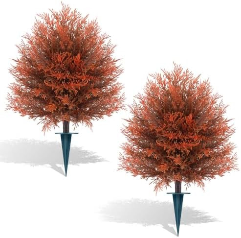 2Pack Fall Artificial Cypress Topiary, 24'' Outdoor Fake Bushes | UV Resistant, Fake Plants with ... | Amazon (US)
