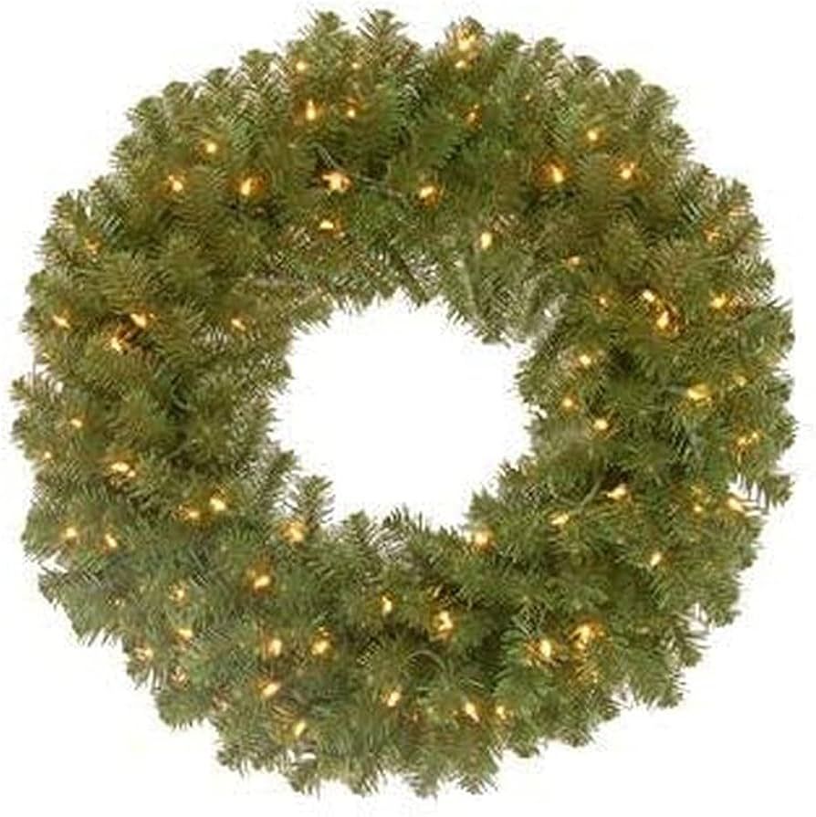 National Tree Company Pre-Lit Artificial Christmas Wreath, Green, North Valley Spruce, White Ligh... | Amazon (US)