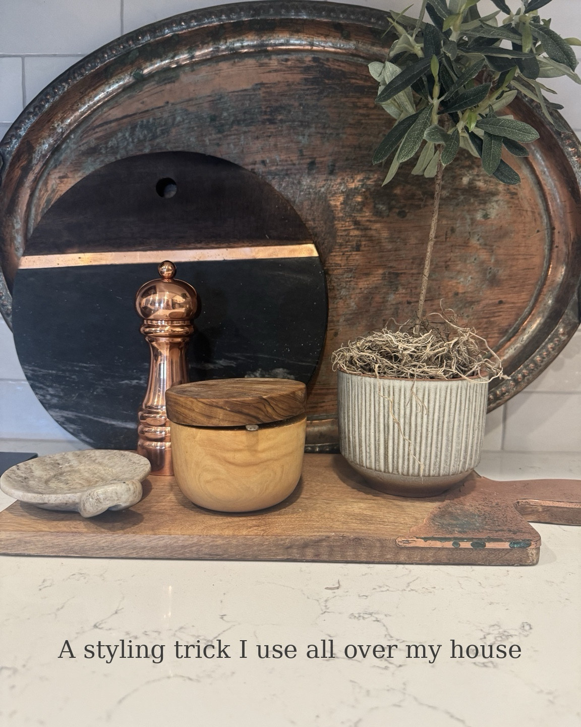 One styling trick I use all over our house: trays and risers.

They make it easy to group items together so a space feels intentional instead of cluttered.

I use them on my desk, in bathrooms, and even on our guest room coffee bar.

A lot of these trays also have stories behind them — one is antique, one is from the place we got married, and another is from Etsy.

It’s a simple detail, but it’s one of the easiest ways to make a space feel more styled.

@Etsy 

#LTKHome