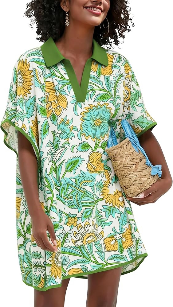 Womens Terry Cloth Swim Cover up Polo Collar Bathing Suits Beach Coverups Swimwear with Pockets | Amazon (US)